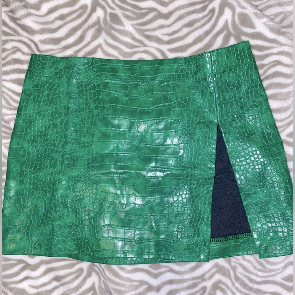 Edikted Faux Croc Leather Slitted Skirt